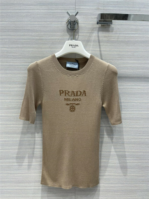 prada logo knitted short-sleeved top