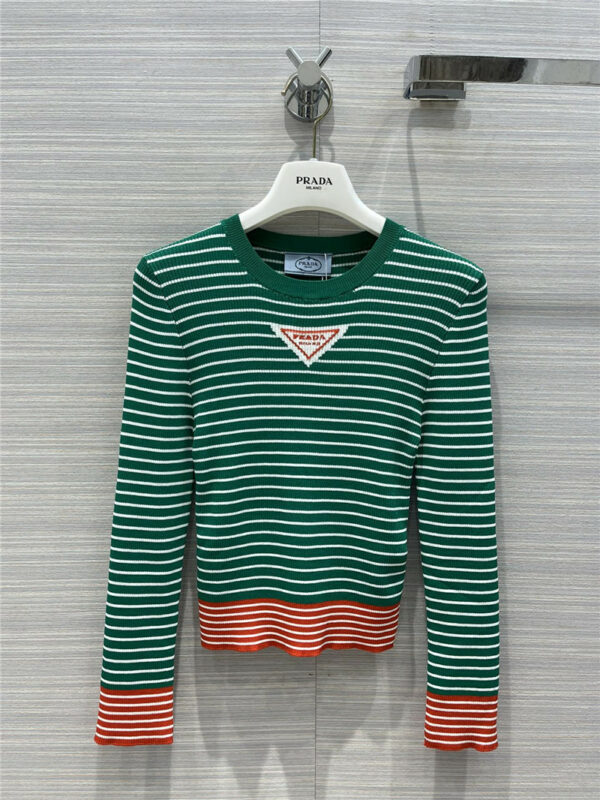 prada green striped slim knit top