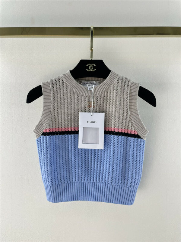 chanel colorblock striped knitted vest