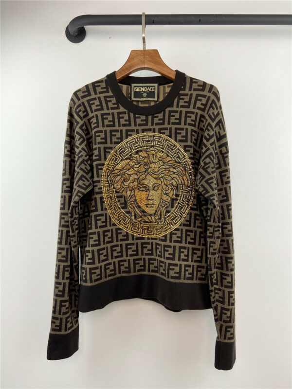 fendi versace monogram jacquard knitted sweater