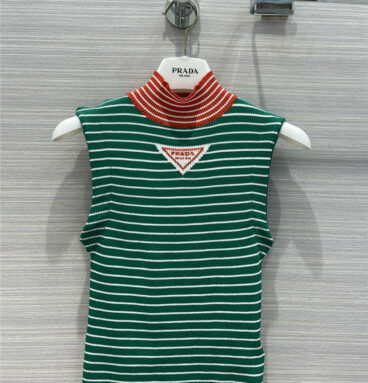 prada green striped slim knitted vest
