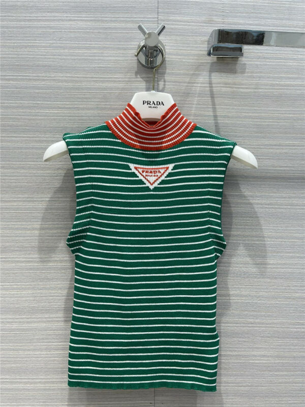 prada green striped slim knitted vest