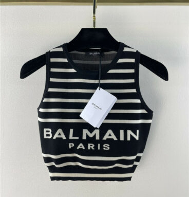 balmain classic striped logo knit vest