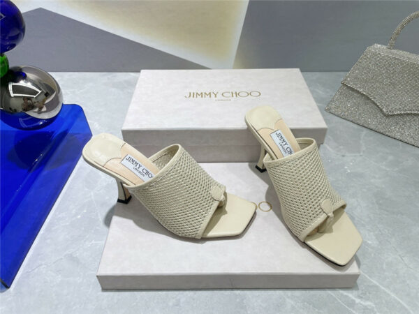 jimmy choo square-toe knit flip-flops