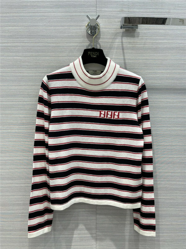 fendi striped lettering logo knitted top