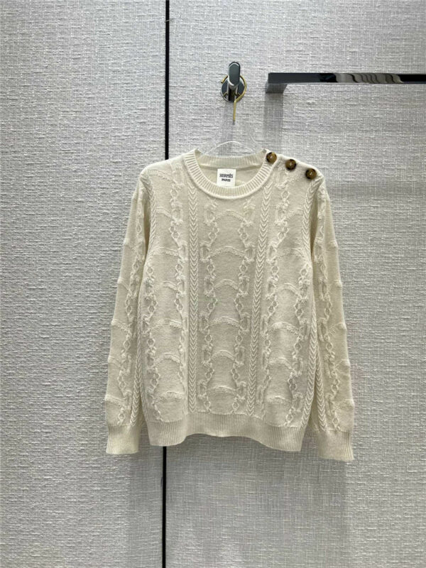 hermes curly chain cable crew neck long sleeve sweater