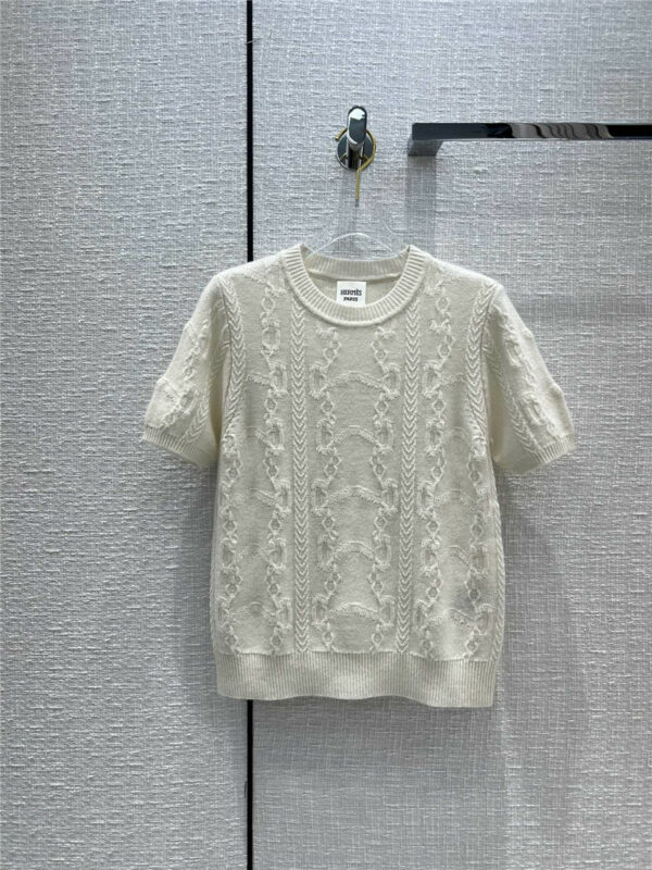 hermes Chain Cable Crew Neck Short Sleeve Sweater