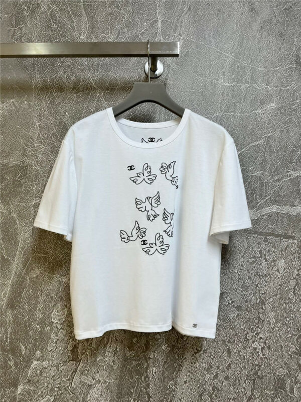 chanel dove of peace embroidered t shirt