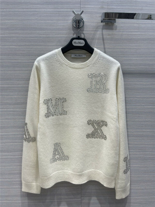 maxmara rhinestones letter logo cashmere sweater