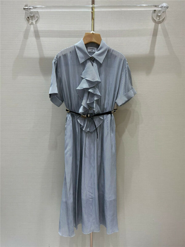chanel print nipped-waist silk dress