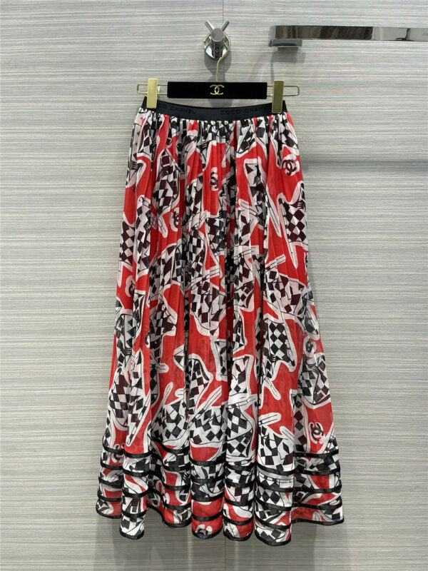 chanel romantic print long skirt