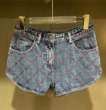 chanel embroidered gingham denim shorts
