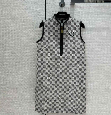louis vuitton lv embroidered stand collar dress