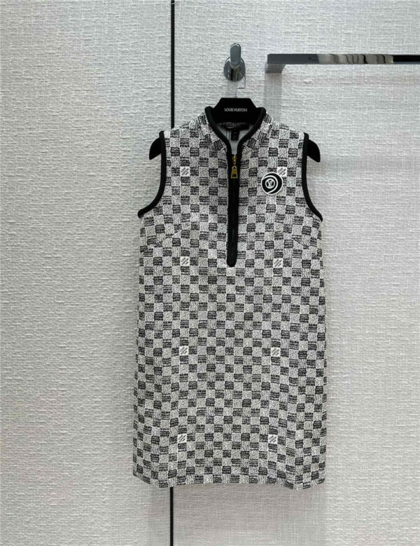 louis vuitton lv embroidered stand collar dress