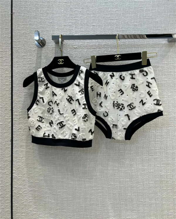 chanel full logo print embossed two-piece set