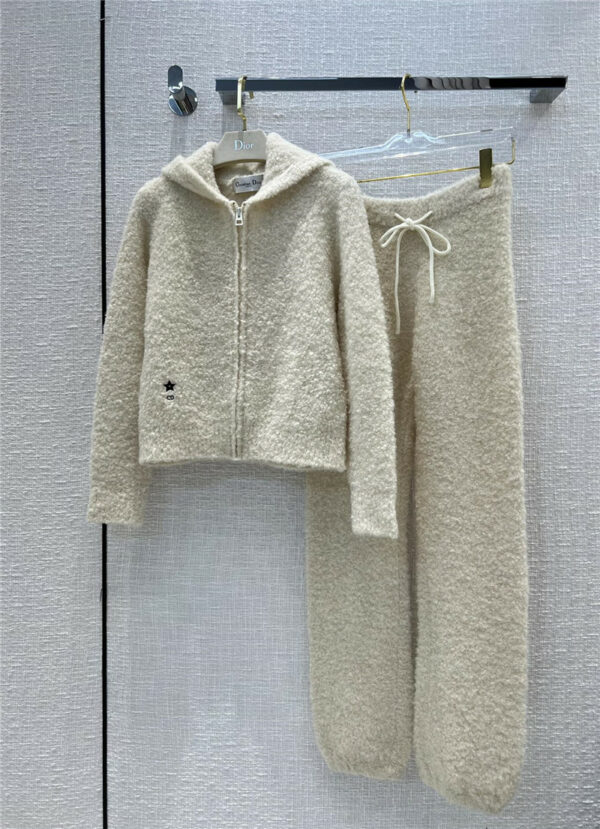 dior teddy knitted lamb wool hooded sports suit