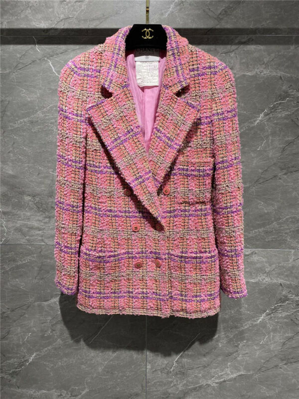chanel pink check coat