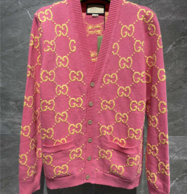 gucci pink gg jacquard cardigan