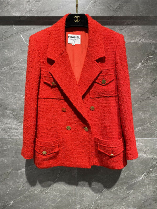 Chanel Lapel Double Breasted Red Jacket