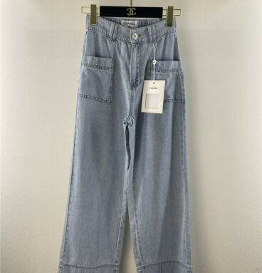 chanel double pocket wide leg jeans