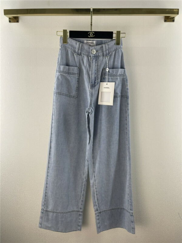 chanel double pocket wide leg jeans