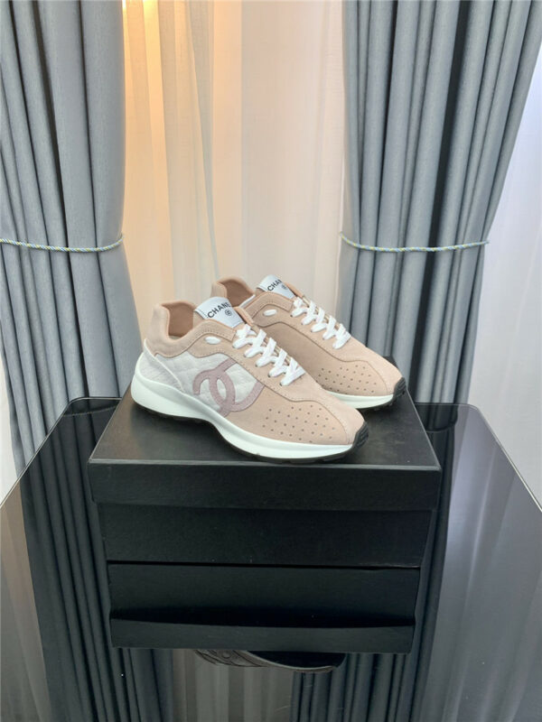 chanel logo suede sneakers