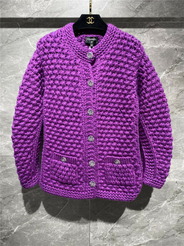 chanel purple sweater cardigan coat