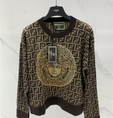 versace fendi logo iron-on knitted sweater