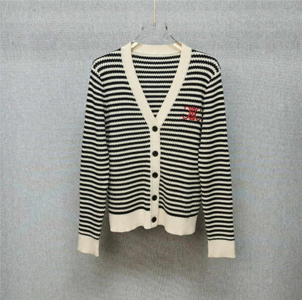 celine V-neck striped logo knitted cardigan
