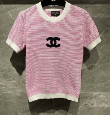 Chanel Pink Knit Crew Neck Short Sleeves