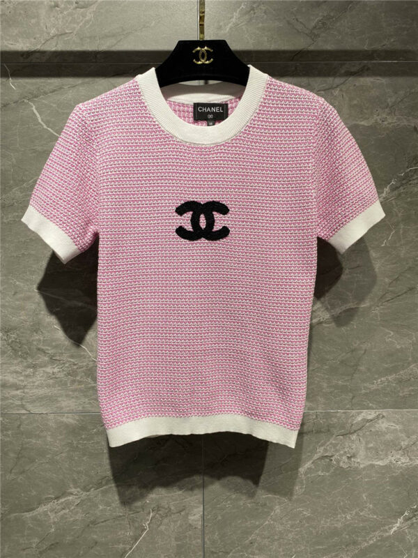 Chanel Pink Knit Crew Neck Short Sleeves