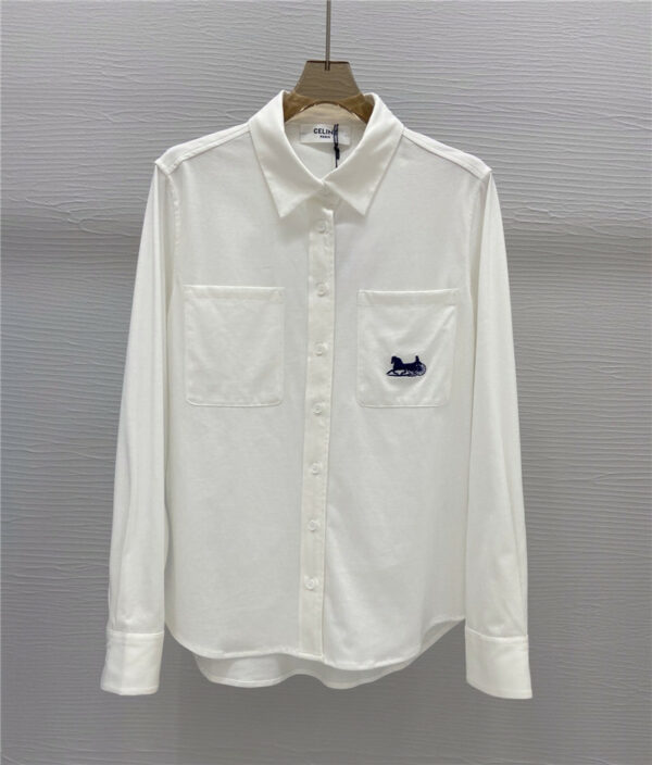 celine embroidered carriage lapel casual shirt