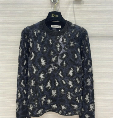 dior blue leopard cashmere sweater