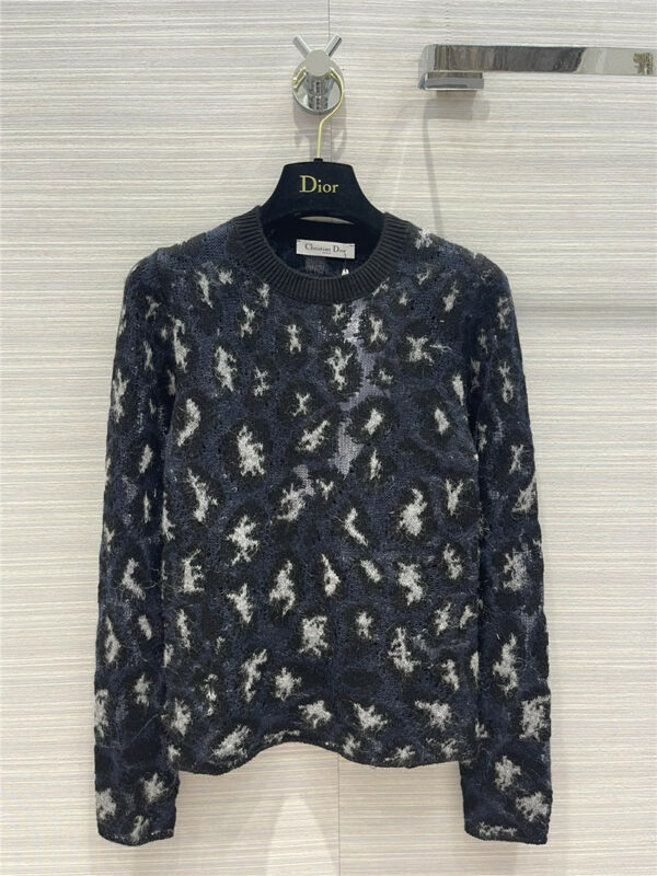 dior blue leopard cashmere sweater