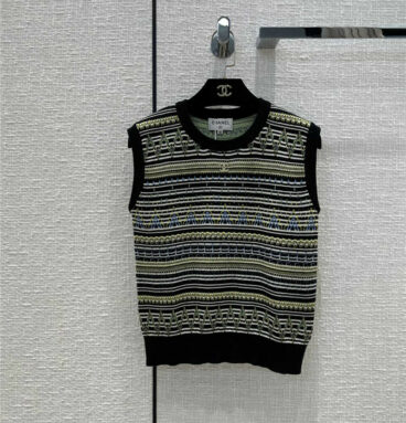 chanel color striped knitted vest