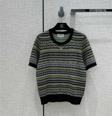 chanel striped knit short-sleeve shirt