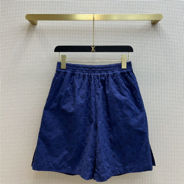 louis vuitton lv blue logo embroidery shorts