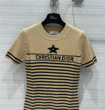 dior striped knitted short-sleeve top
