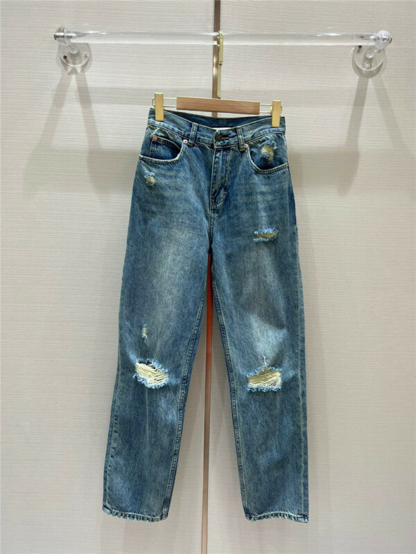 gucci frayed holes jeans