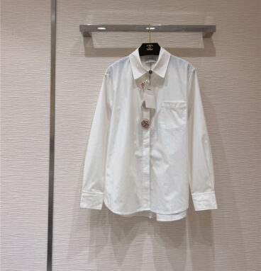 chanel button embroidered logo white shirt