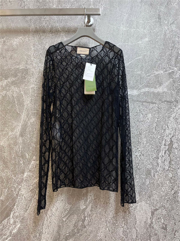 gucci gg embroidered tulle long sleeve top