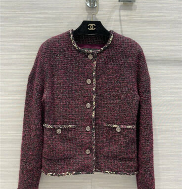 chanel burgundy woven tweed jacket