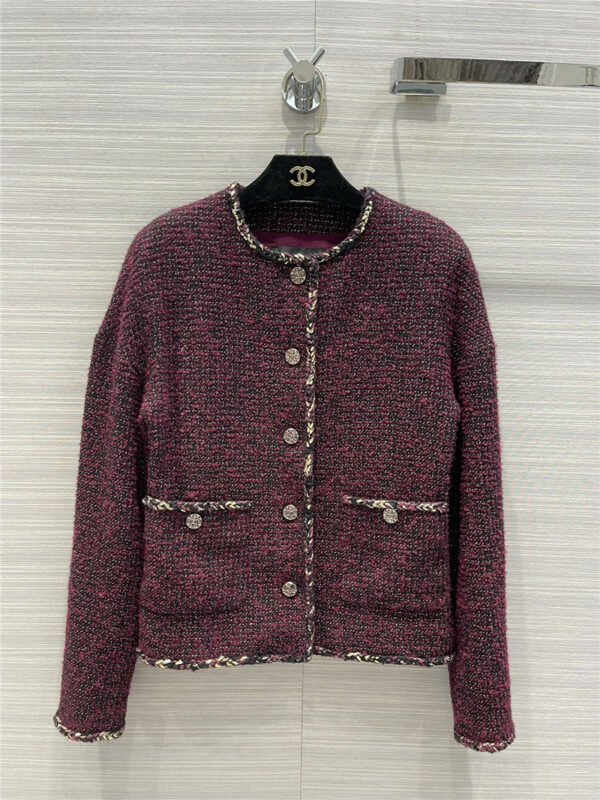 chanel burgundy woven tweed jacket