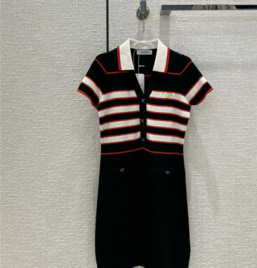 valentino striped logo-embroidered knitted dress