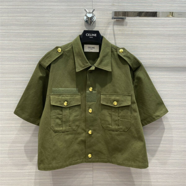 celine army green short sleeve shirt