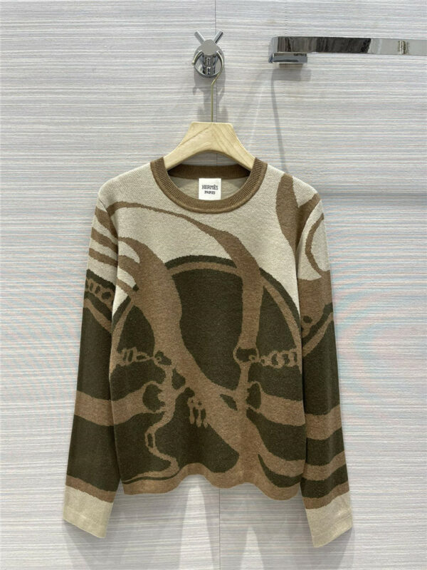hermes saddle button intarsia knitted top