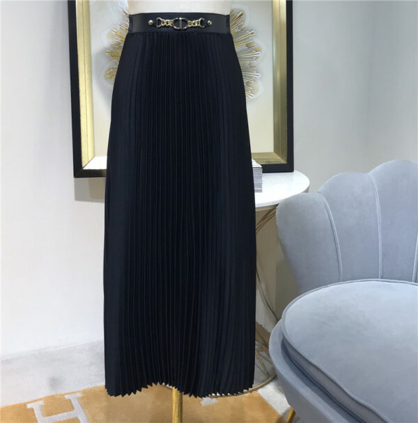 dior leather-panel CD chain pleated skirt