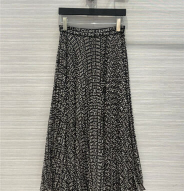 chanel letter print pleated maxi skirt