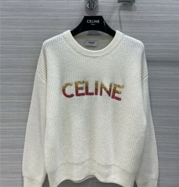celine colorful logo embroidery letters cashmere sweater