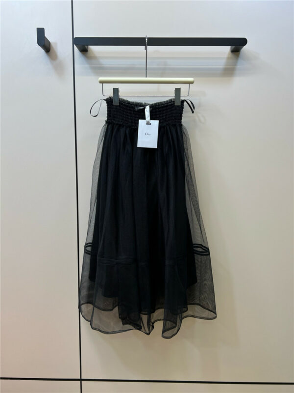dior classic elastic waist mesh skirt
